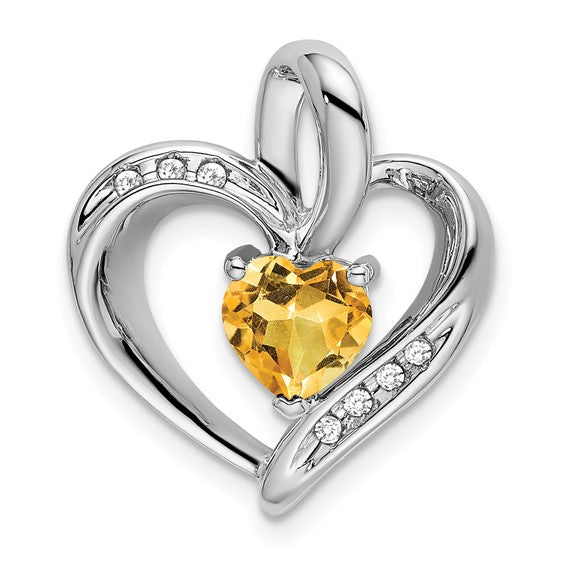 14K White Gold 1 Carat Natural Citrine Heat Diamond Pendant