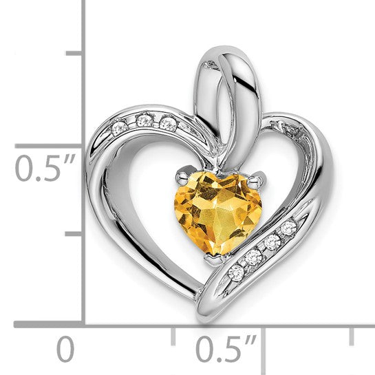 14K White Gold 1 Carat Natural Citrine Heat Diamond Pendant