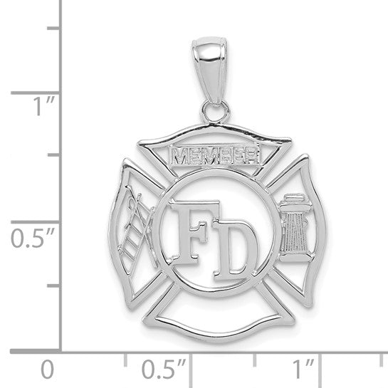 14K White Gold Fire Department Shield Pendant