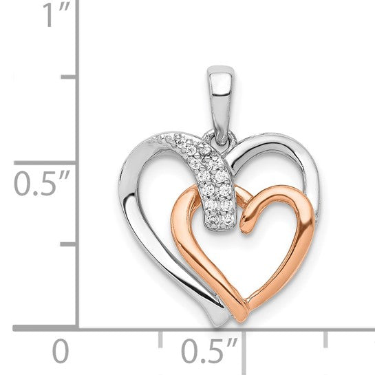 14K White/Rose Gold Two Tone Diamond Interlocking Heart Pendant