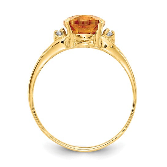 14K Yellow Gold Large Natural Citrine & Diamond Center Ring