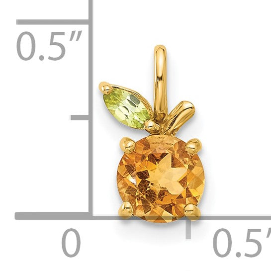 14K Yellow Gold .75 Carat Natural Citrine & Peridot Orange Fruit Pendant