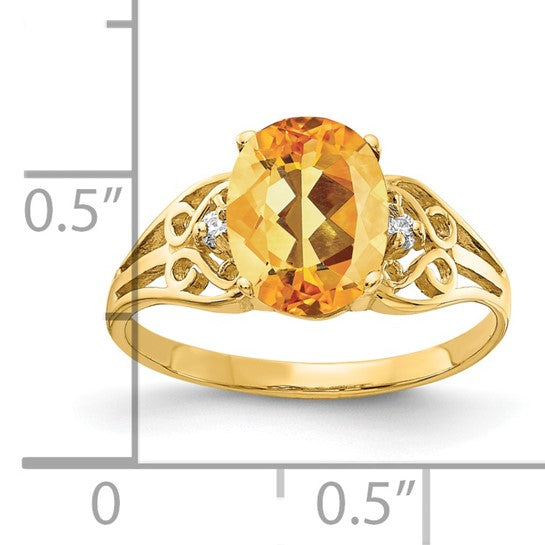 14K Yellow Gold Large Natural Citrine & Diamond Center Ring