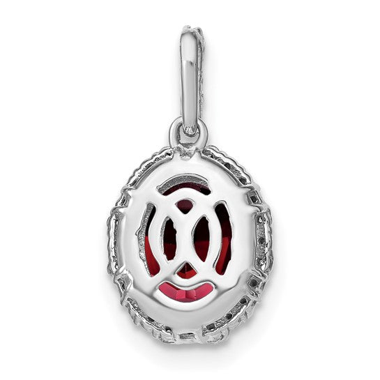 14K White Gold 2.7 Carat Oval Cut Natural Garnet & Diamond Halo Pendant