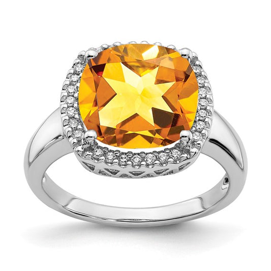 14K White Gold 4 Carat* Natural Citrine & Diamond Ring