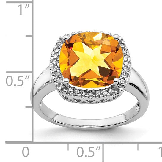 14K White Gold 4 Carat* Natural Citrine & Diamond Ring