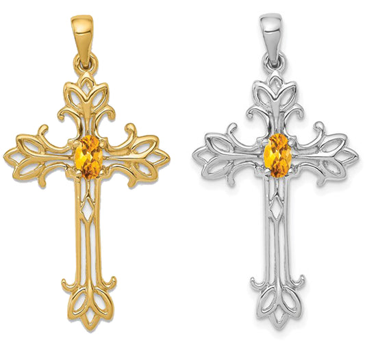 10K/14K Yellow/White Gold Cress Pendant With Citrine Birthstone