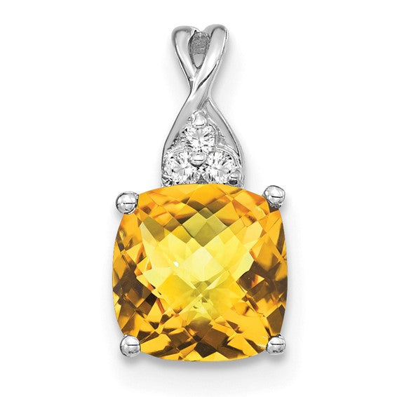 10K/14K Yellow/White Gold Natural Citrine & Diamond Checkerboard Cut Pendant