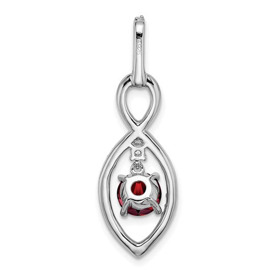14K White Gold Double Twist Dangle Natural Garnet & Diamond Pendant