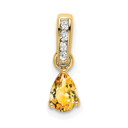 10K/14K White/Yellow Gold Natural Citrine & Diamond Pear Shape Pendant