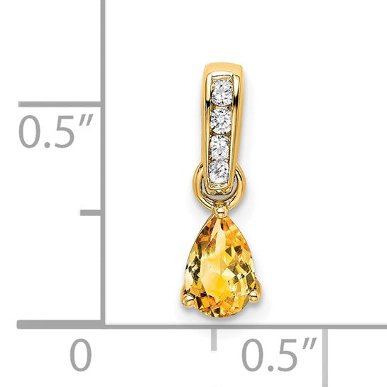 10K/14K White/Yellow Gold Natural Citrine & Diamond Pear Shape Pendant