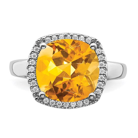 14K White Gold 4 Carat* Natural Citrine & Diamond Ring