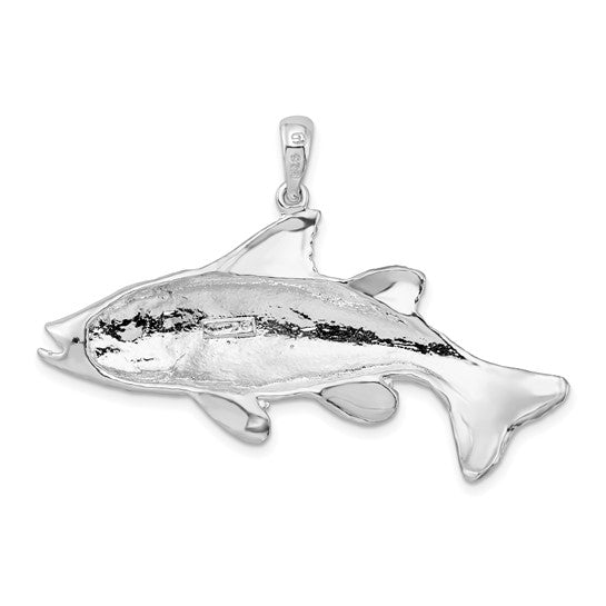 Sterling Silver Rhodium Plated Red Fish Pendant