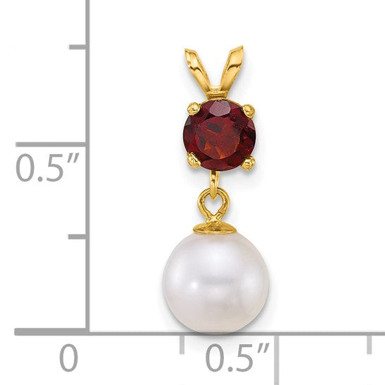 14K Yellow Gold Natural Garnet & Freshwater Pearl Pendant