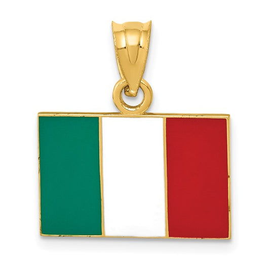 14K Yellow Gold Italian Flag Italy Enameled Pendant