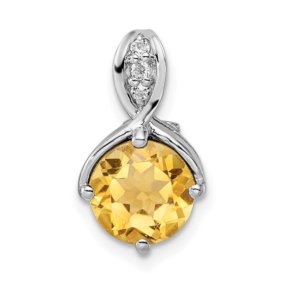 White Gold Plated Sterling Silver 1.8ct Natural Citrine & White Topaz Solitaire Pendant
