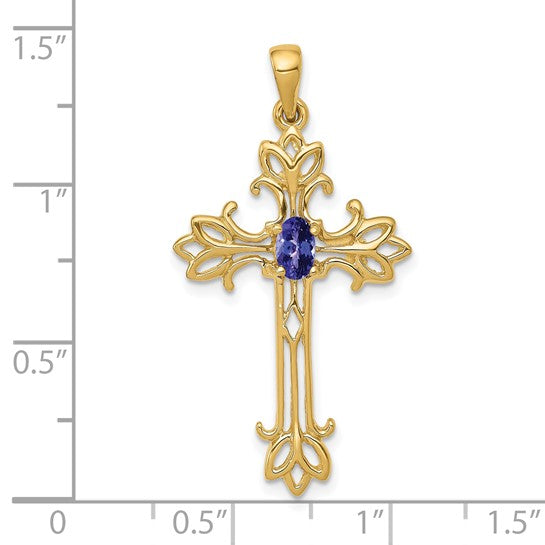 10K Yellow Gold Tanzanite Cross Pendant