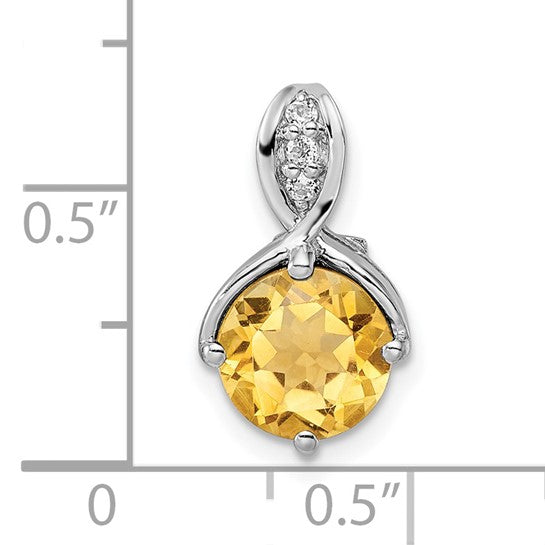 White Gold Plated Sterling Silver 1.8ct Natural Citrine & White Topaz Solitaire Pendant