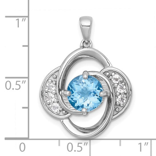 White Gold Filled Sterling Silver Blue/White Topaz Swirl Pendant