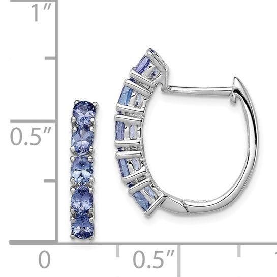 White Gold Filled Sterling Silver Natural Tanzanite Hinged Hoop Earrings