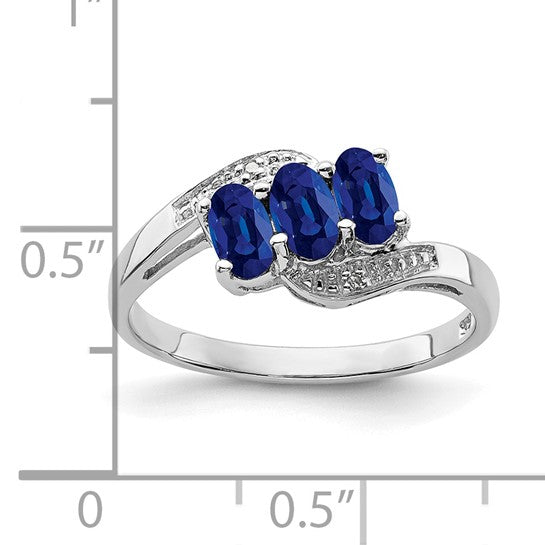 Sterling Silver Natural Sapphire & Diamond 3 Stone Ring