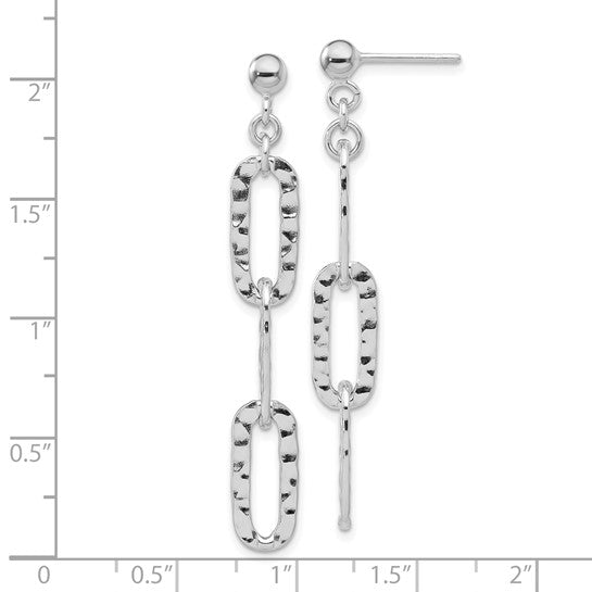 White Gold Filled Sterling Silver Hammered Paperclip Dangle Earrings