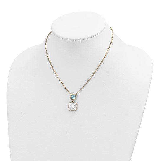 Gold Filled Sterling Silver Blue Topaz & Mother Of Pearl Bezel Necklace