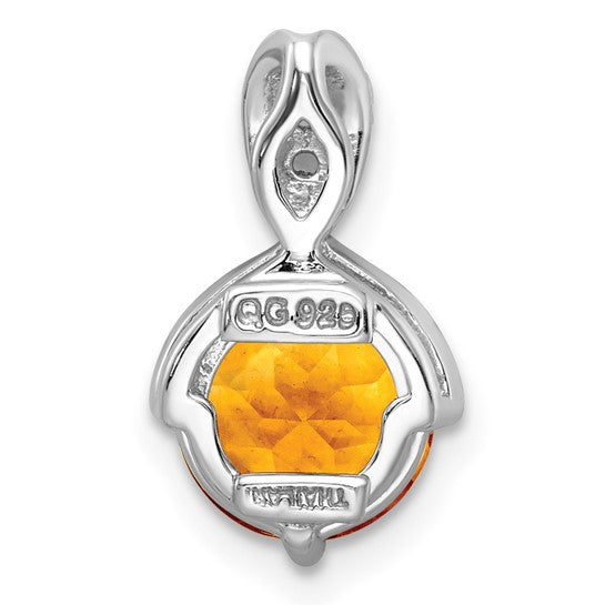 White Gold Plated Sterling Silver 1.8ct Natural Citrine & White Topaz Solitaire Pendant