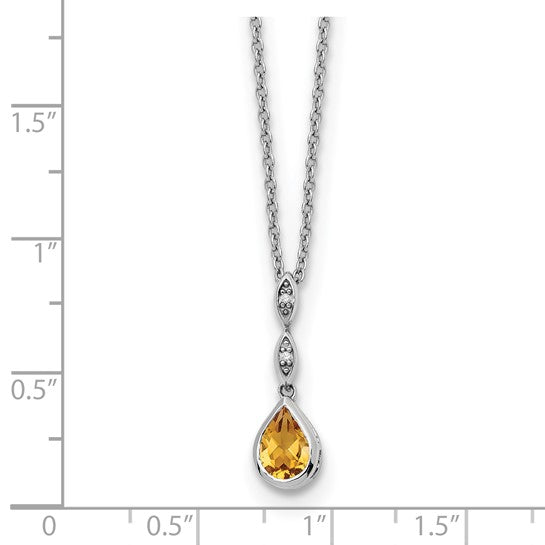 White Ice Sterling Silver White Gold Plated Natural Citrine & Diamond Tear Drop Chain & Pendant Set