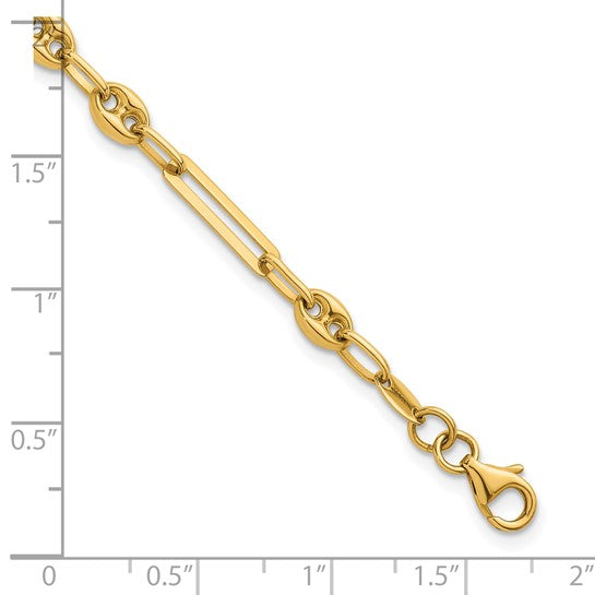 14K Yellow Gold Puffed Anchor Paperclip Bracelet