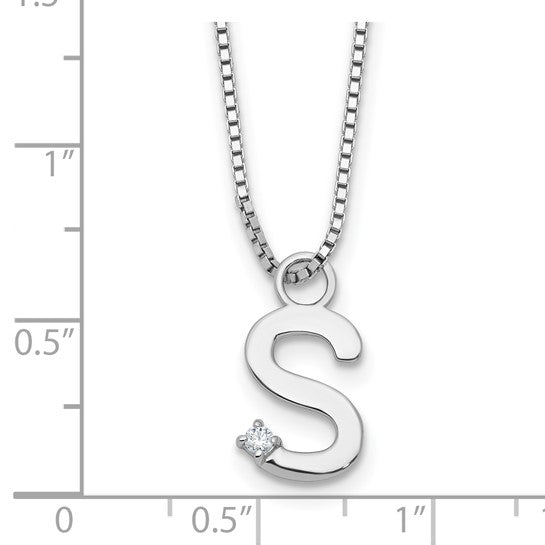 White Gold Filled Sterling Silver Initial Diamond Chain & Pendant Set A-Z