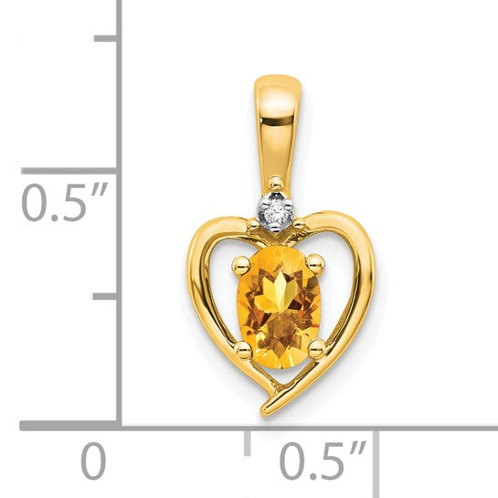 14K White/Yellow Gold .5 Carat Natural Citrine & Diamond Heart Pendant