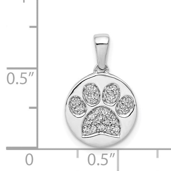 14K White Gold Diamond Paw Print Pendant