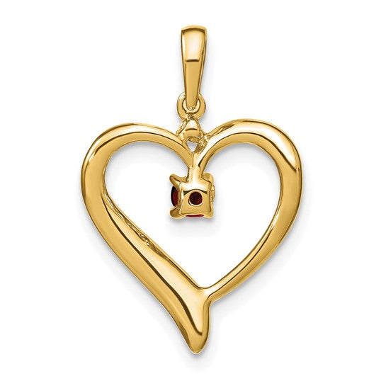 14K Yellow Gold Heart With inner Natural Garnet Pendant