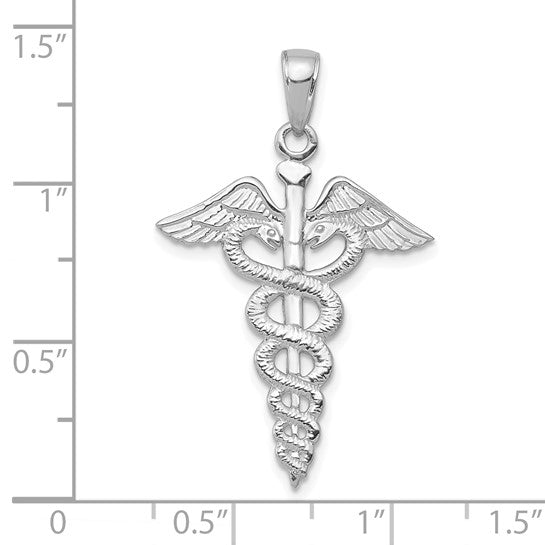 14K White Gold Medical Caduceus Snake Pendant
