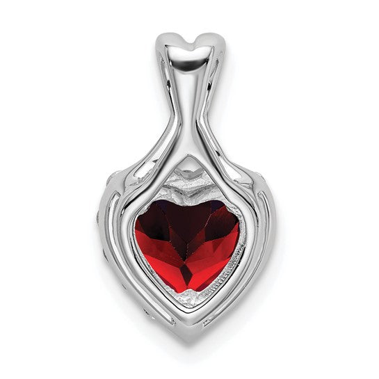 14K White Gold Heart Cut Natural Garnet & Diamond Halo Pendant