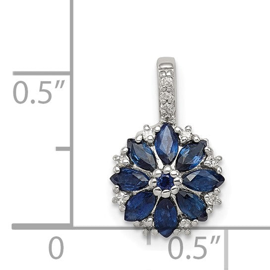Sterling Silver Star Snowflake Natural Sapphire & Diamond Pendant