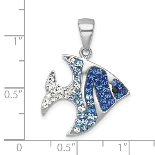 Sterling Silver Rhodium Plated Crystal Angel Fish Pendant