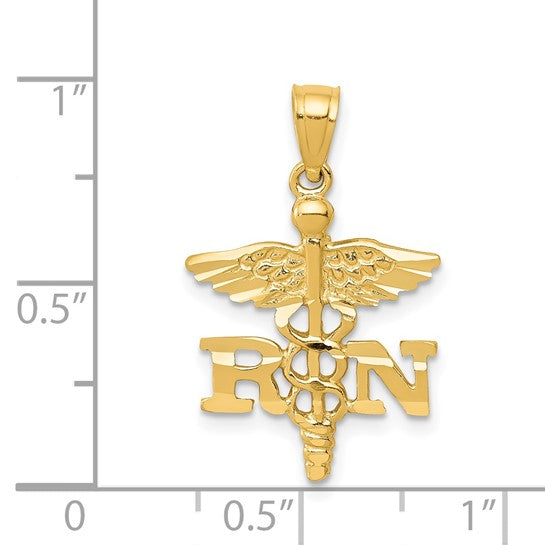 14K Yellow Gold Diamond Cut RN Registered Nurse Pendant