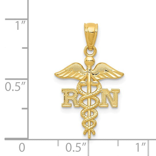 14K Yellow Gold Registered Nurse RN Caduceus Pendant