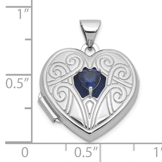 Sterling Silver Lab Created Sapphire 18mm Locket Pendant