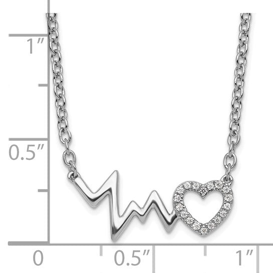 White Gold Filled Sterling Silver Diamond Heartbeat Necklace Set
