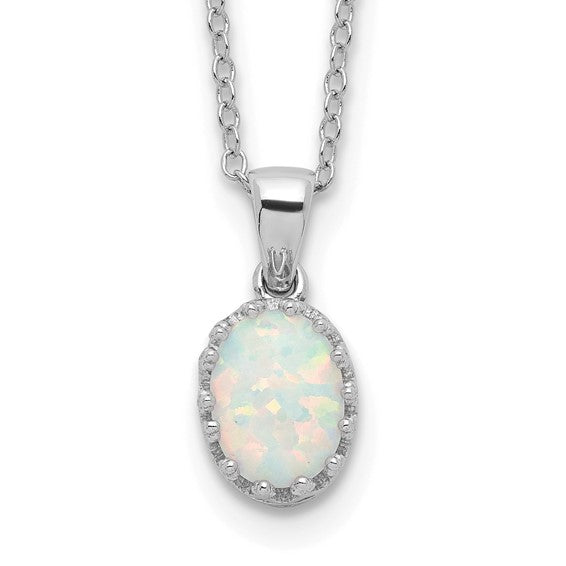 Sterling Silver Oval Lab Created Opal Chain & Pendant Set
