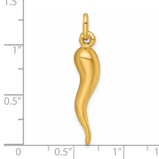 Sterling Silver Gold Plated 3D Italian Horn Pendant