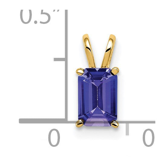 14K Yellow Gold Natural Tanzanite Emerald Cut Stone Pendant