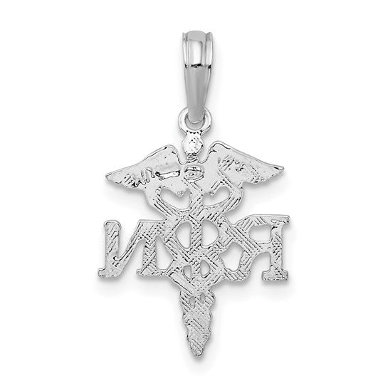 White Gold Filled Sterling Silver RN Caduceus Pendant