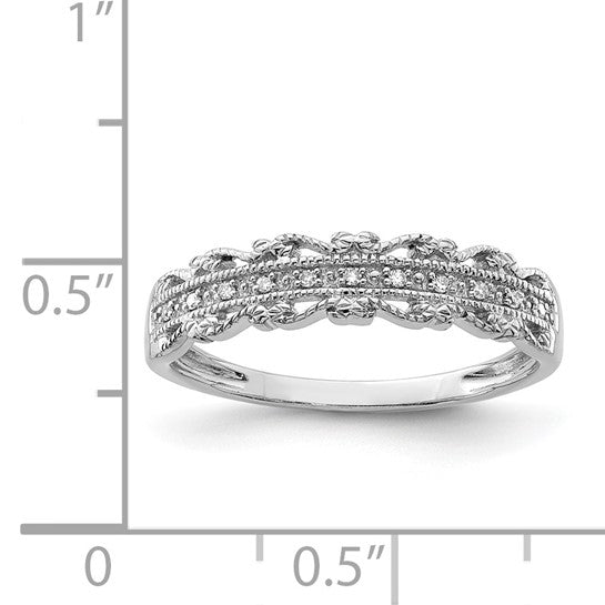 White Gold Filled Sterling Silver Fancy Cut Band Ring