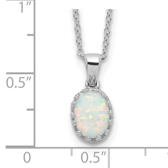 Sterling Silver Oval Lab Created Opal Chain & Pendant Set