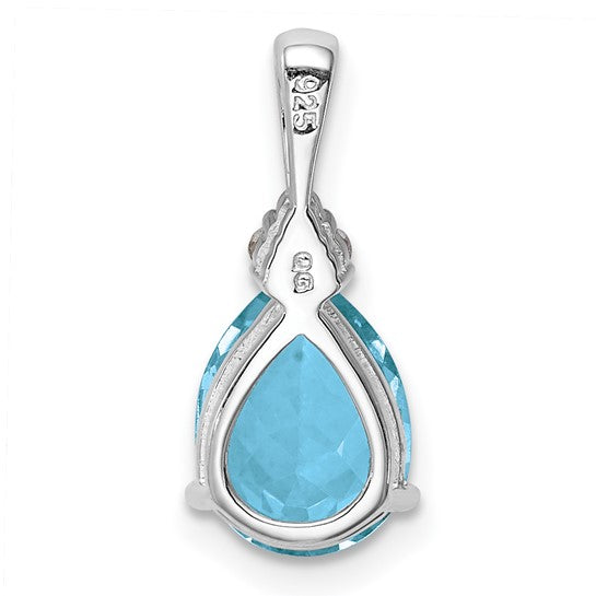 White Gold Filled Sterling Silver Teardrop Blue Topaz & Diamond Pendant