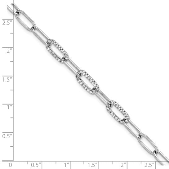 White Gold Filled Sterling Silver CZ Pave Style Paperclip Bracelet